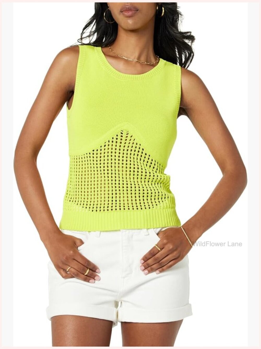 Crocheted Crew Neck Tank Top - Viscose Blend, Regular Fit